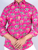 Pink Elephant Paisley Printed Full Sleeves Cotton Shirt