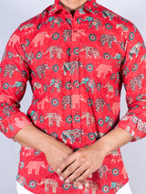 Full Sleeves Cotton Red Elephant Paisley Printed Shirt