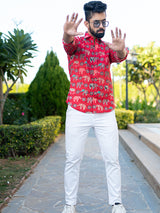 Full Sleeves Cotton Red Elephant Paisley Printed Shirt