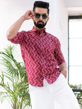 Maroon Chevron Printed Full Sleeves Cotton Shirt