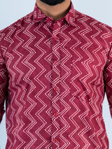 Maroon Chevron Printed Full Sleeves Cotton Shirt