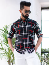 Black Checks Crepe Full Sleeves Shirt For Men