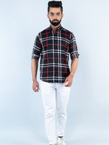 Black Checks Crepe Full Sleeves Shirt For Men