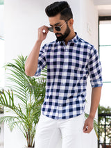 Full Sleeves Blue and White Checks Shirt