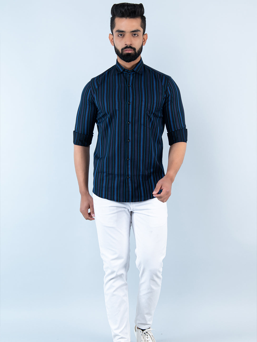 Black Stripes Full Sleeves Cotton Shirt