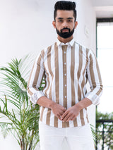 White and Beige Stripes Full Sleeves Cotton Shirt