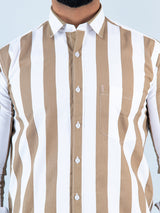 White and Beige Stripes Full Sleeves Cotton Shirt