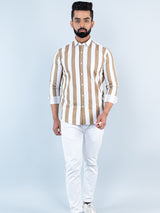 White and Beige Stripes Full Sleeves Cotton Shirt