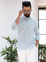 Blue and White Stipes Full Sleeves Cotton Shirt