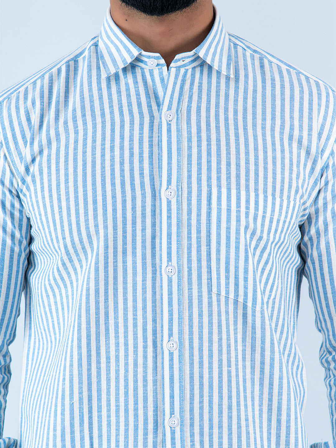 Blue and White Stipes Full Sleeves Cotton Shirt