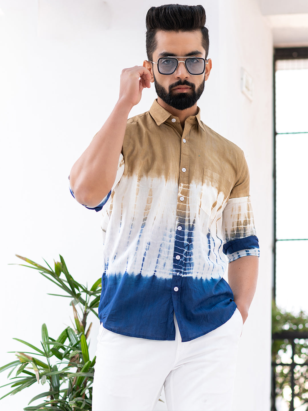 Full Sleeves Cotton Brown Tie and Dye Print Shirt