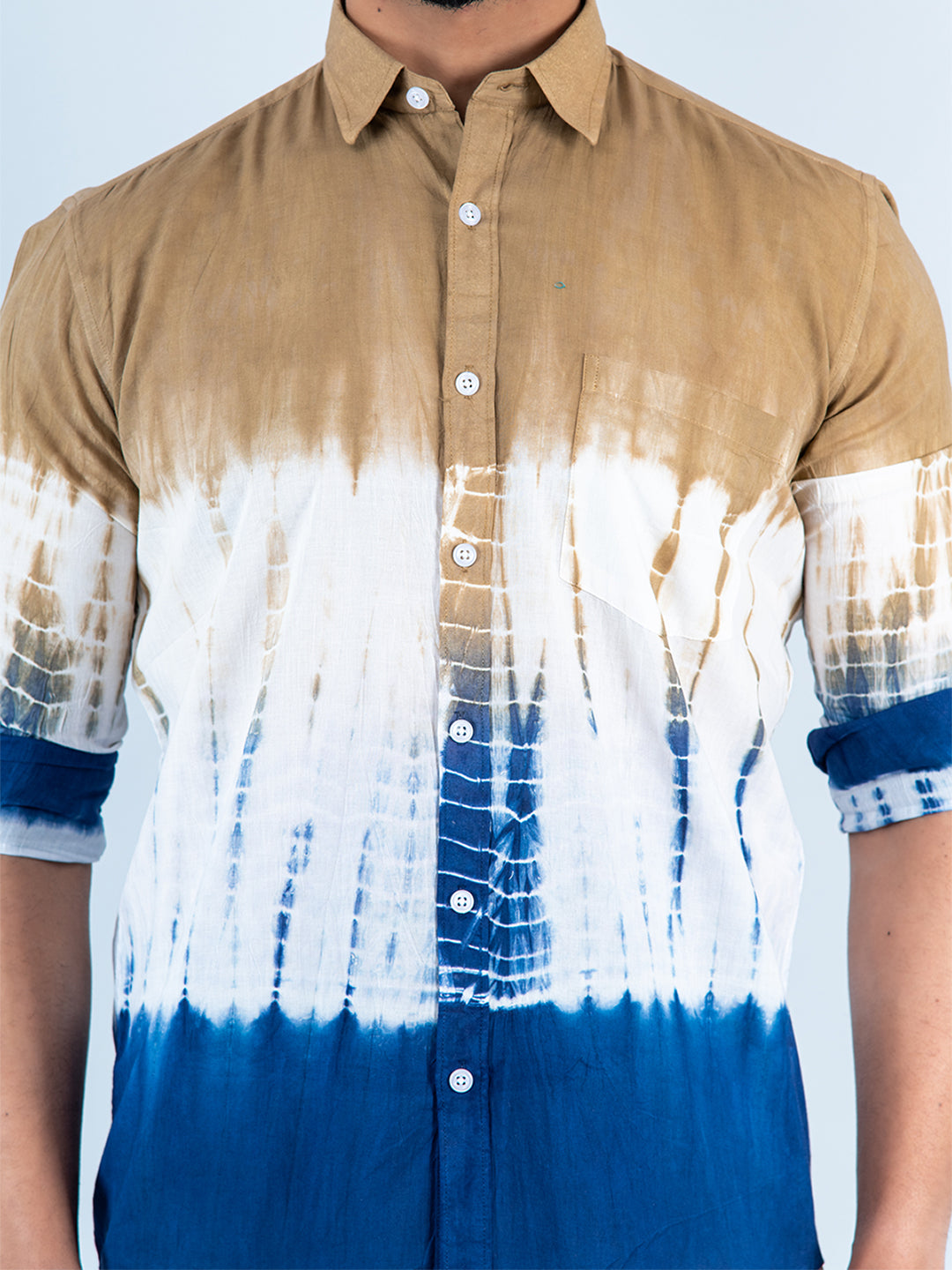 Full Sleeves Cotton Brown Tie and Dye Print Shirt