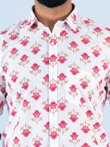 White Floral Printed Full Sleeves CottonShirt