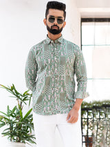 Sea Green Bandana Patchwork Printed Full Sleeves Crepe Shirt