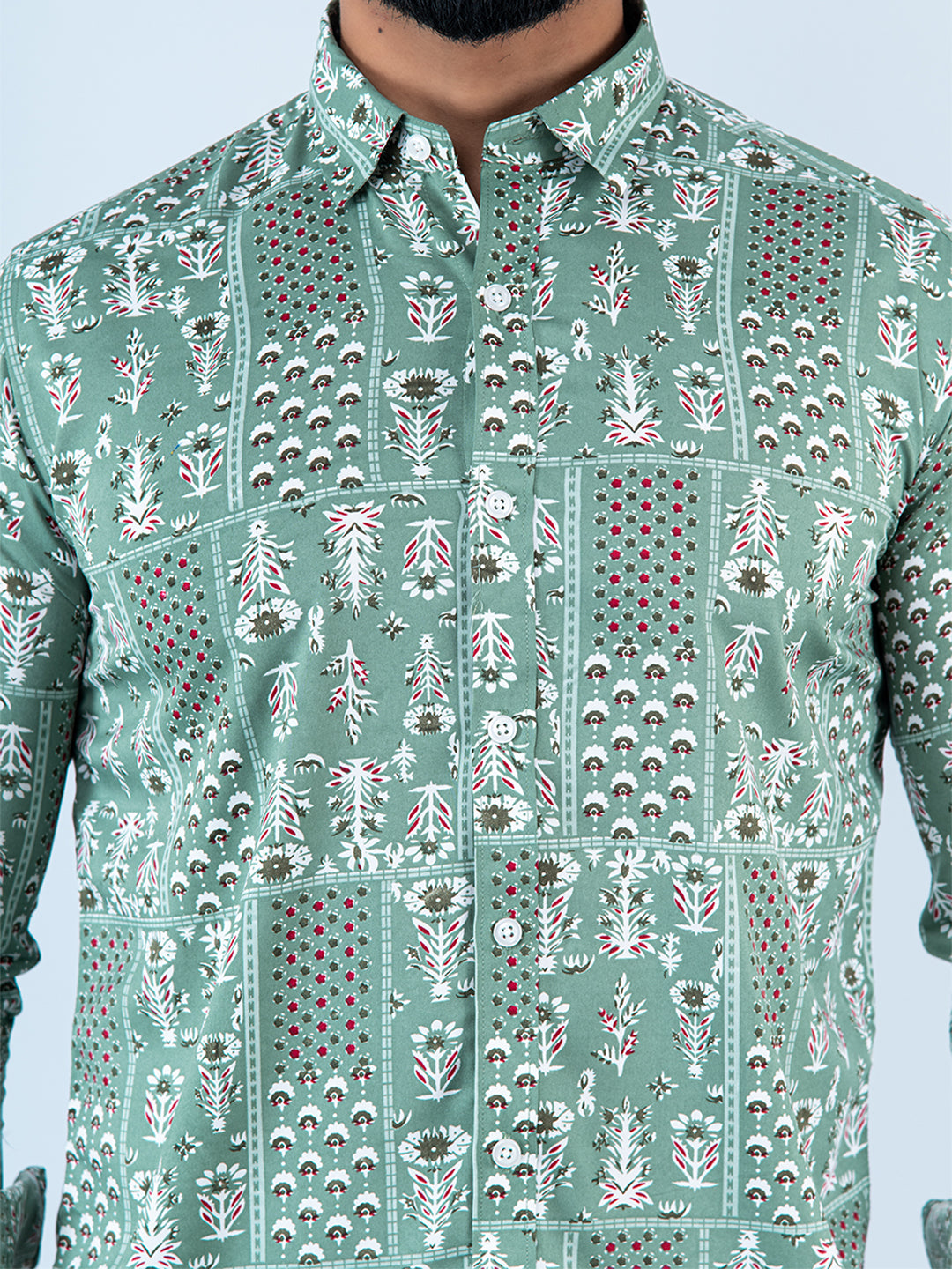 Sea Green Bandana Patchwork Printed Full Sleeves Crepe Shirt