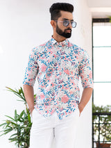 Pink Floral Full Sleeves Cotton Printed Shirt