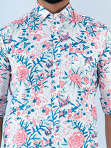 Pink Floral Full Sleeves Cotton Printed Shirt