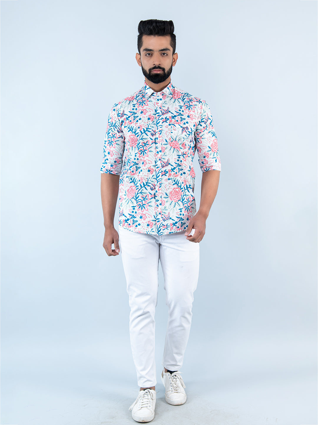 Pink Floral Full Sleeves Cotton Printed Shirt