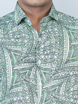 Green Polynesian Tribal Printed Full Sleeves Crepe Shirt