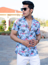 Sky Blue Tropical Printed Half Sleeves Crepe Shirt