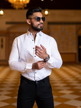 White Tuxedo Full Sleeves Cotton Shirt