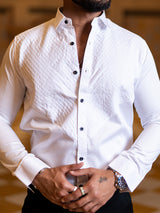 White Tuxedo Full Sleeves Cotton Shirt