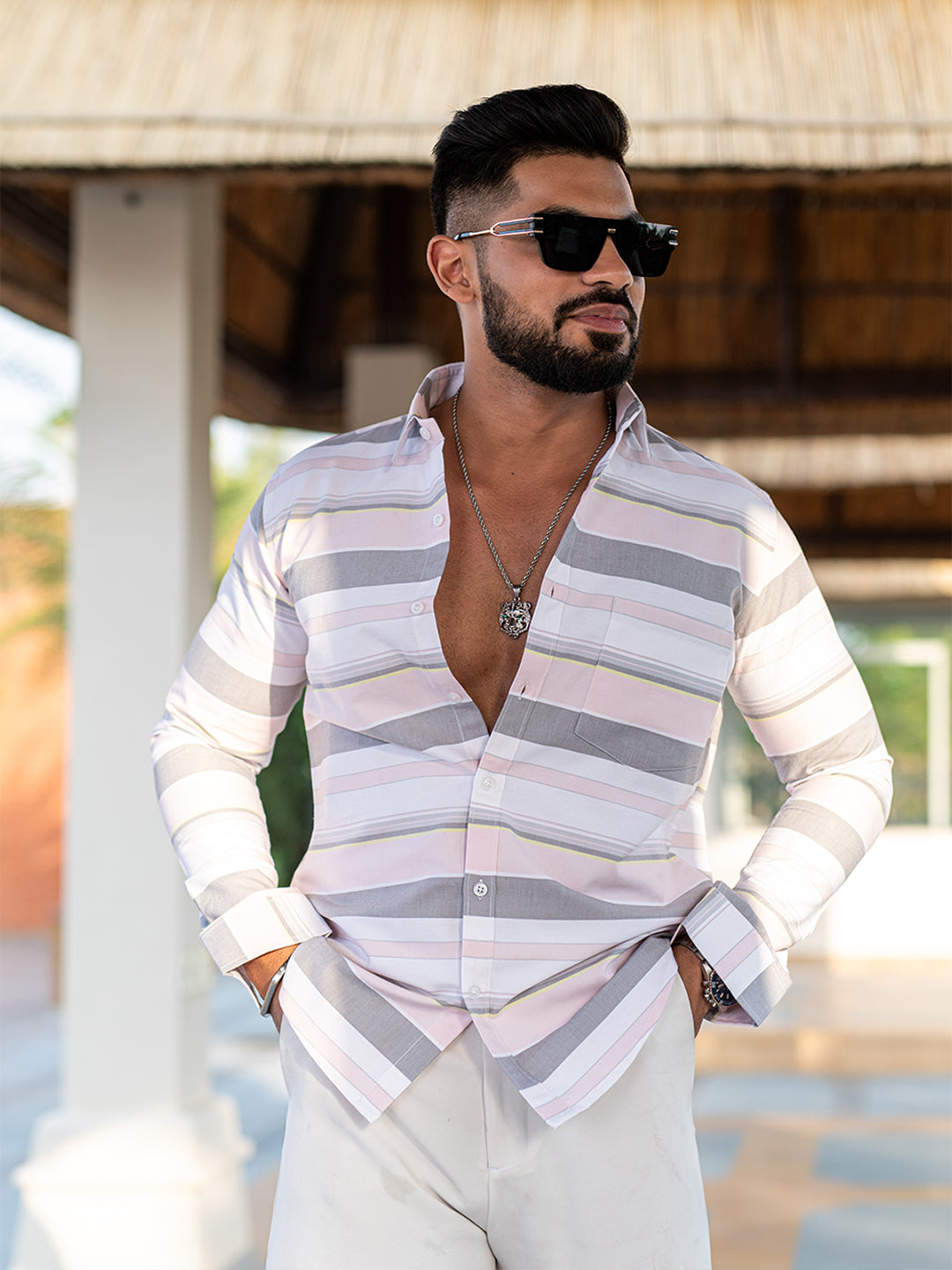 Multi Striped Full Sleeves Giza Cotton Shirt