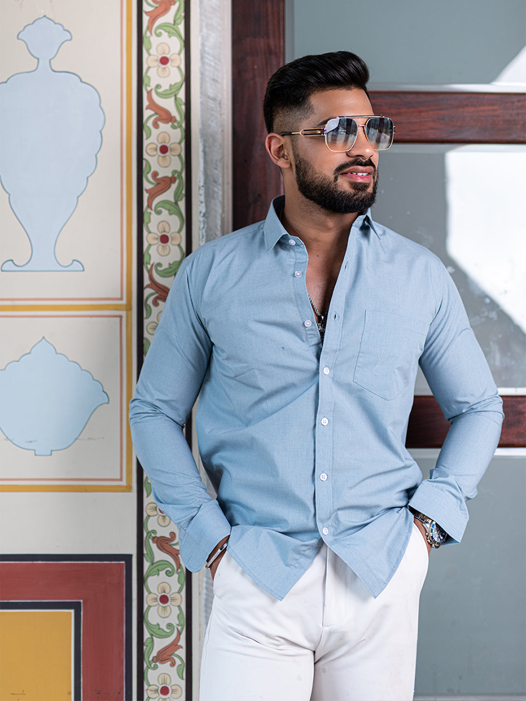 Pale Blue Full Sleeves Giza Cotton Shirt