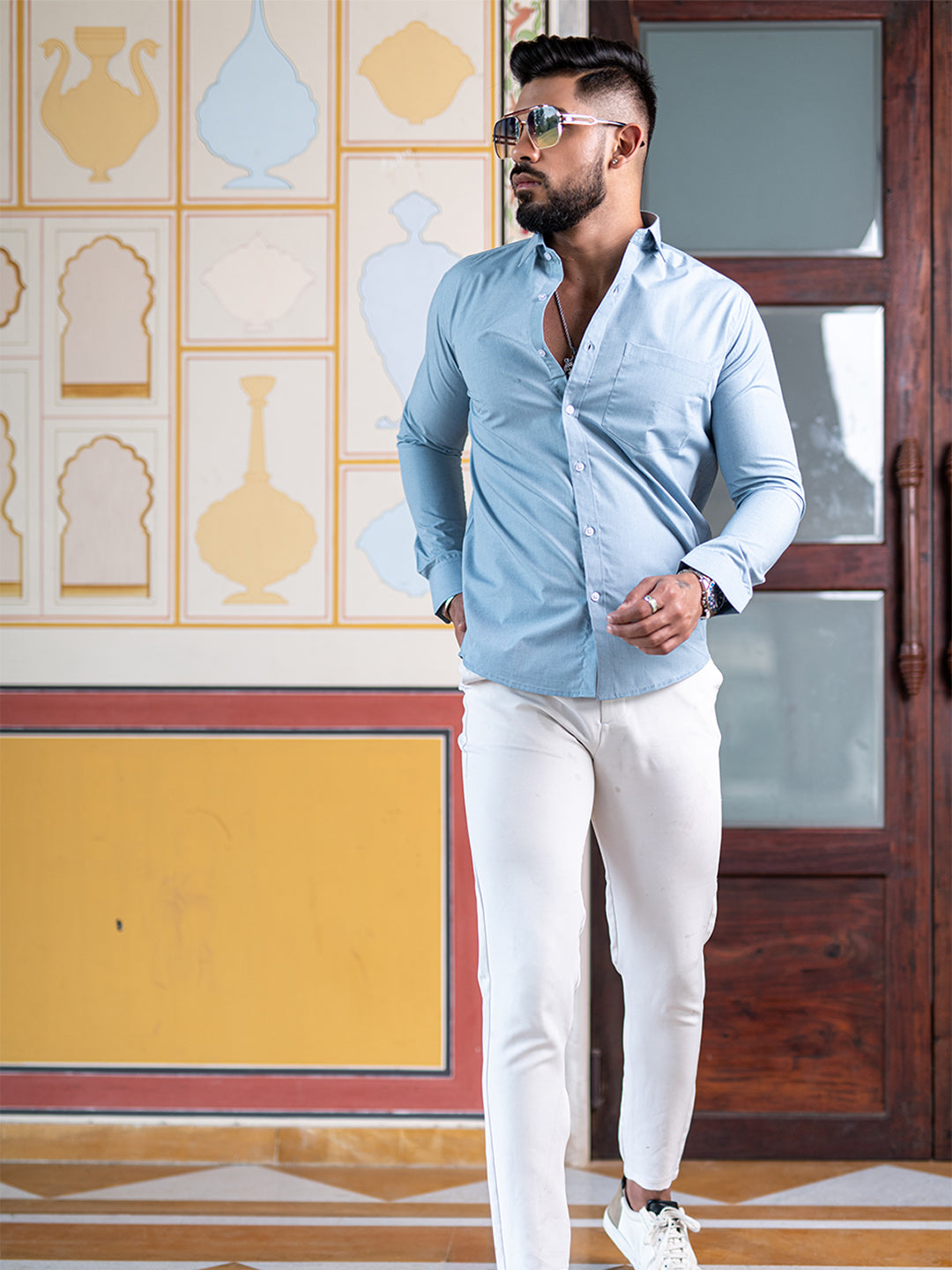 Pale Blue Full Sleeves Giza Cotton Shirt