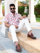 Red Floral Block Printed Half Sleeves Cotton Shirt