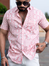 Pink Bandana Floral Printed Half Sleeves Cotton Shirt