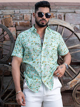 Light Green Chintz Printed Half Sleeves Cotton Shirt