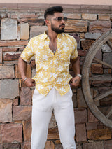 Yellow Chintz Printed Half Sleeves Cotton Shirt