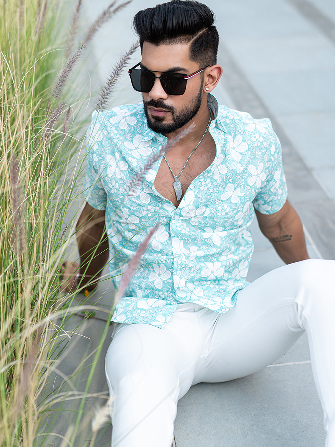 Sea Green Chintz Half Sleeves Cotton Printed Shirt