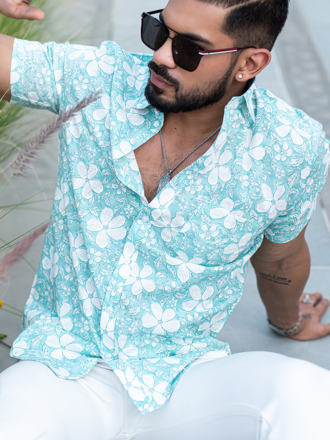 Sea Green Chintz Half Sleeves Cotton Printed Shirt