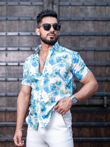 Multi Floral Printed Half Sleeves Crepe Shirt