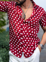 Red Polka Dots Half Sleeves Crepe Printed Shirt