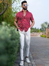 Red Polka Dots Half Sleeves Crepe Printed Shirt