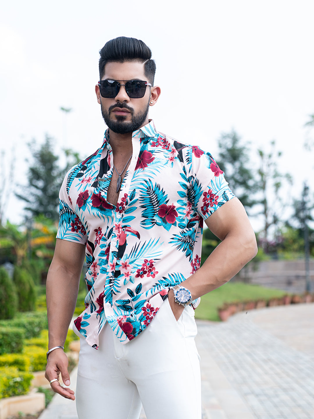 Multi Hawaiian Printed Half Sleeves Crepe Shirt