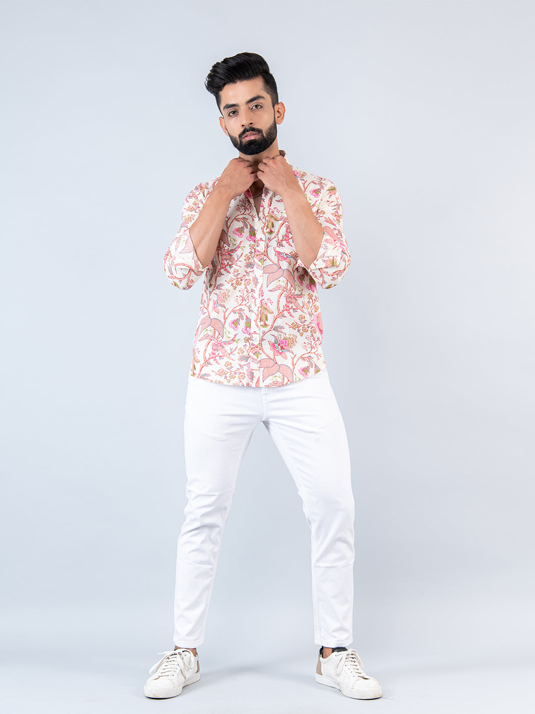 Cream Chintz Printed Full Sleeves Cotton Shirt