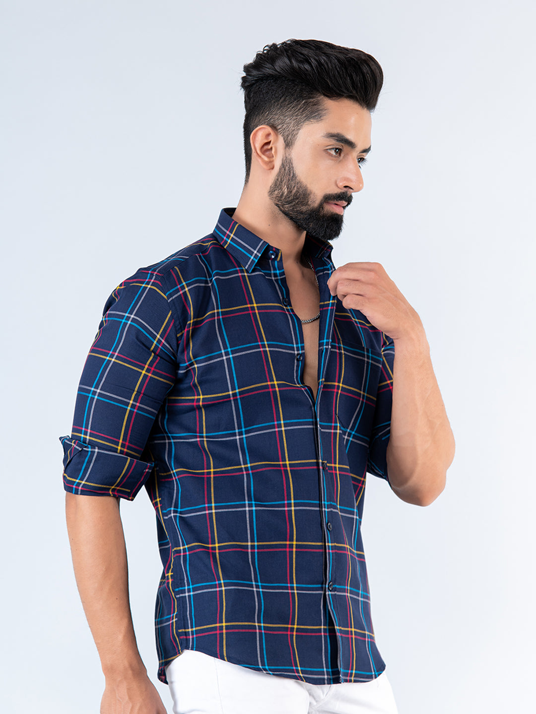 Navy blue check shirt