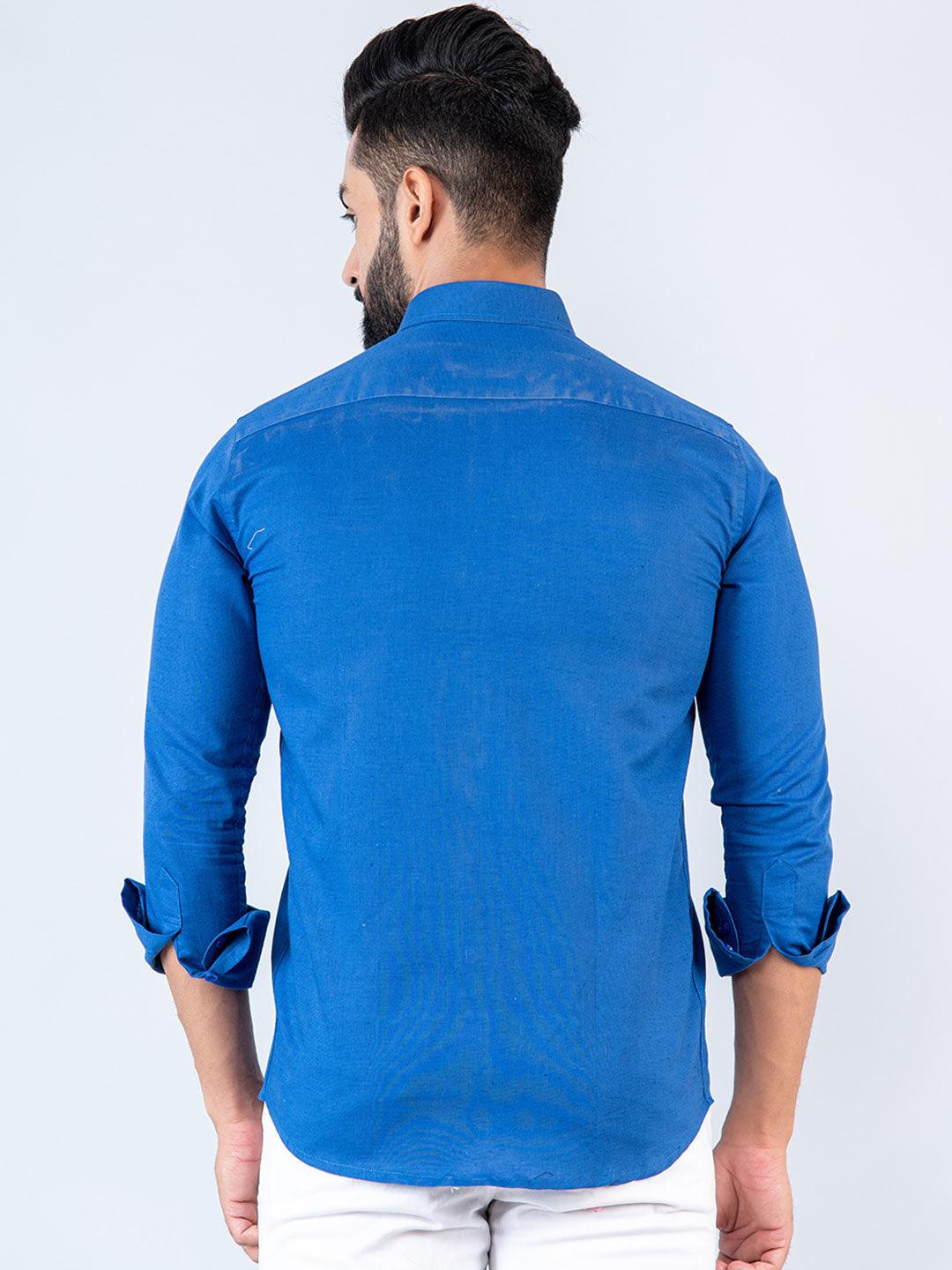 Buy Solid Blue Full Sleeves Cotton Shirt Online