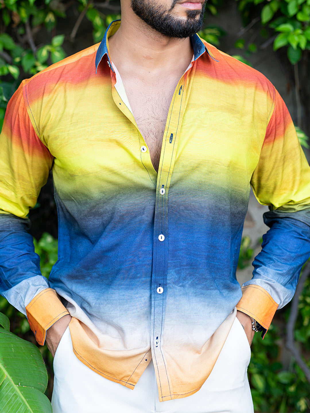 Color Block Pattern Full Sleeves Modal Shirt