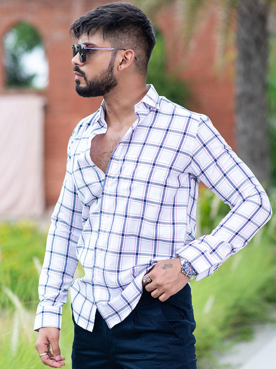 white check shirt for men