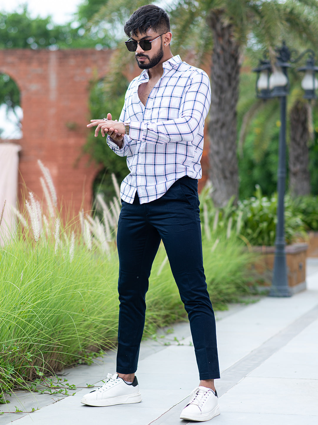 white check shirt for men