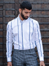 White Striped Full Sleeves Giza Cotton Shirt