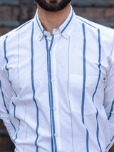 White Striped Full Sleeves Giza Cotton Shirt