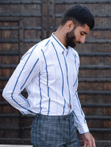 White Striped Full Sleeves Giza Cotton Shirt