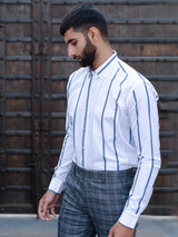 White Striped Full Sleeves Giza Cotton Shirt