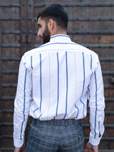 White Striped Full Sleeves Giza Cotton Shirt